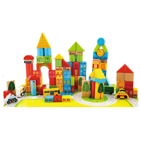 City Transportation Wooden Building Blocks – 100 pcs - Image 3