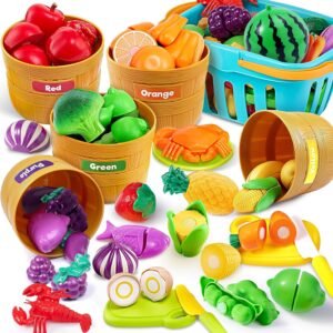 Toddler Play Food Set – Pretend Cutting Kitchen Toys for Preschool Learning,