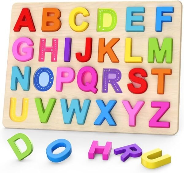 Wooden Alphabet Puzzles for Toddlers – ABC Learning Toy for Kids,