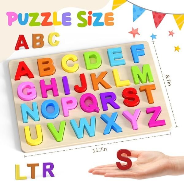 Wooden Alphabet Puzzles for Toddlers – ABC Learning Toy for Kids, - Image 2
